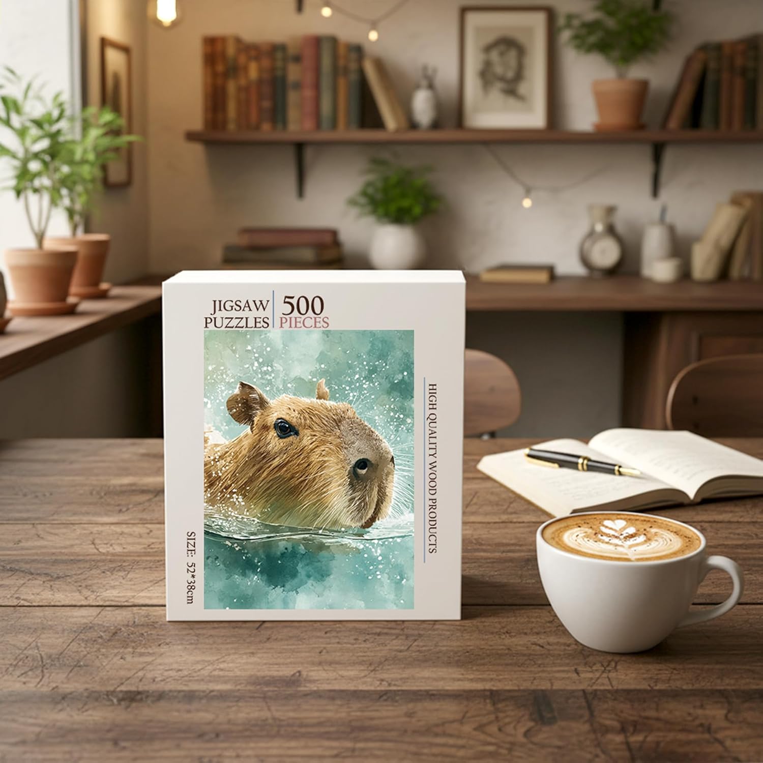 Capybara Swimming Animal Jigsaw Puzzle - 500 Pieces Wooden Puzzle for Adults, Wall Art Gift, Finished Size: 20 x 15 Inch