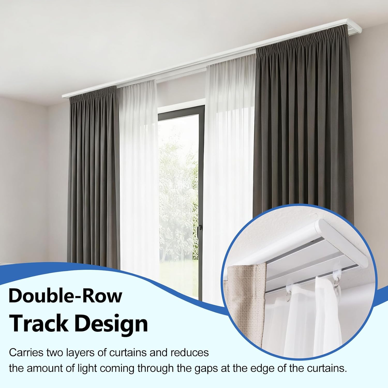 Double Row Ceiling Curtain Track, Silent Heavy Aluminum Duty Curtain Track System, Sliding Curtain Rails for Curtains, Room Divider Track for Bedroom Living Room Ofiice Hotel, White, 9FT 8 71CCF8MjbIL. AC SL1500