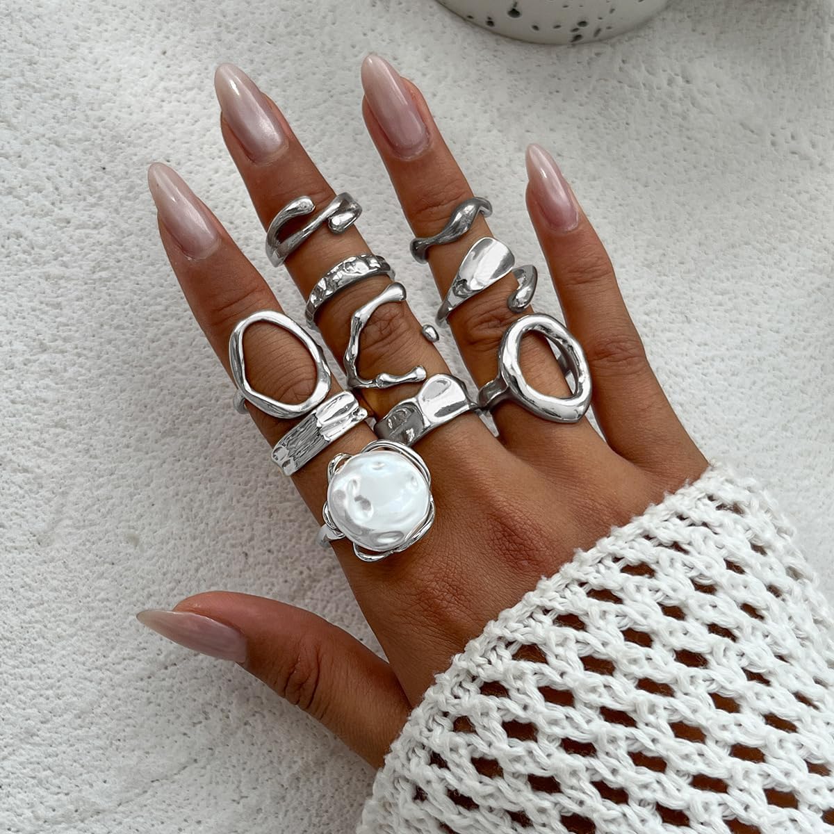 CSIYANJRY99 Chunky Gold Sliver Rings Set for Women Boho Stackable Open Adjustable Thumb Pearl Knuckle Rings Statement Non Tarnish Jewelry Accessories
