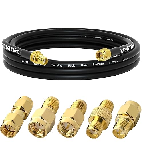 YOTENKO Cable de extensión SMA de 10 pies + 5 piezas de conector coaxial SMA RF, cable coaxial SMA macho a SMA hembra RG58 de baja pérdida para