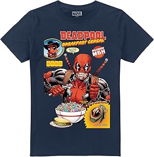 Marvel Deadpool Cereal Mens T Shirt, Navy