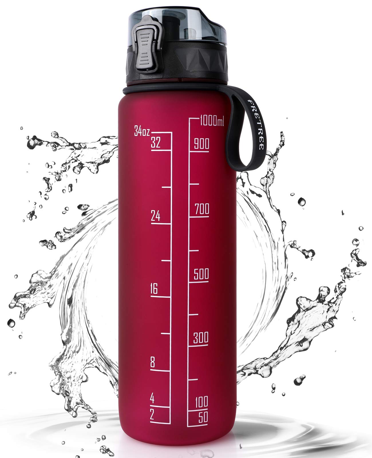 FULDENT Trinkflasche 1L Sport Wasserflasche [BPA Frei] Trinkflasche mit rutschfest Gummi Grip Geeignet für Die Fahrrad, Outdoor, Schule, Gym