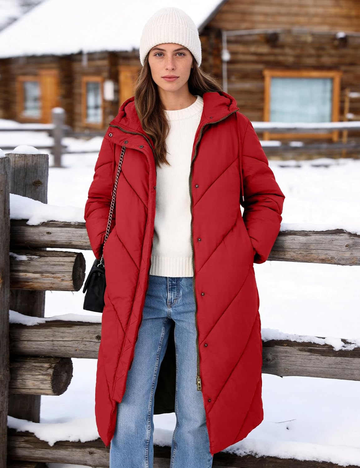 Flygo Womens Long Puffer Coat Long Sleeve Padded Winter Down Coats Hooded Parka Jacket - Image 2