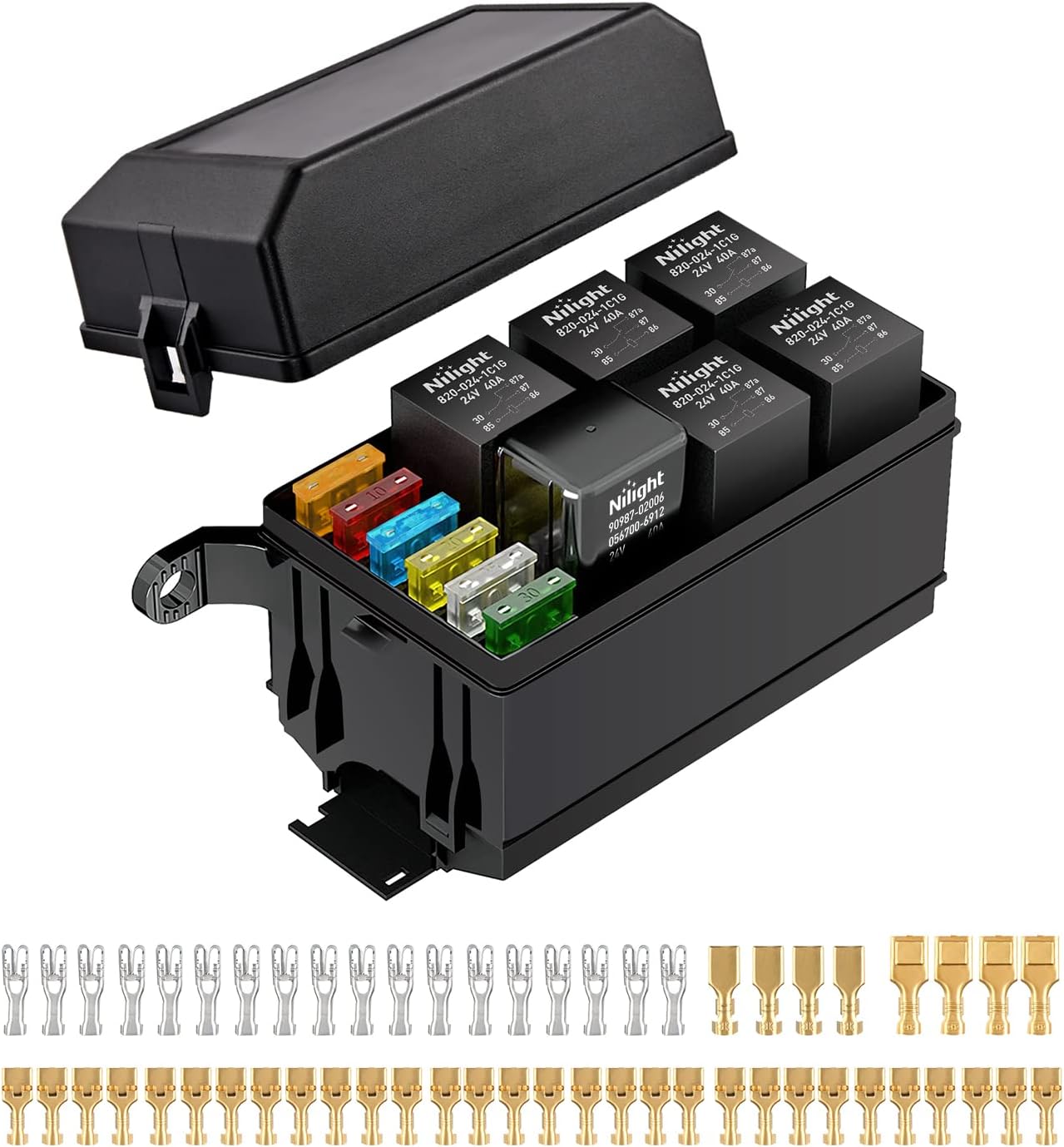 Nilight 12V Fuse Relay Box 6 Relays 6 Slots ATC ATO Blade Fuse Holder 4Pin 5Pin Terminal 40A Relay Waterproof Block Kit Universal for Automotive Car Truck Camper Marine Boat