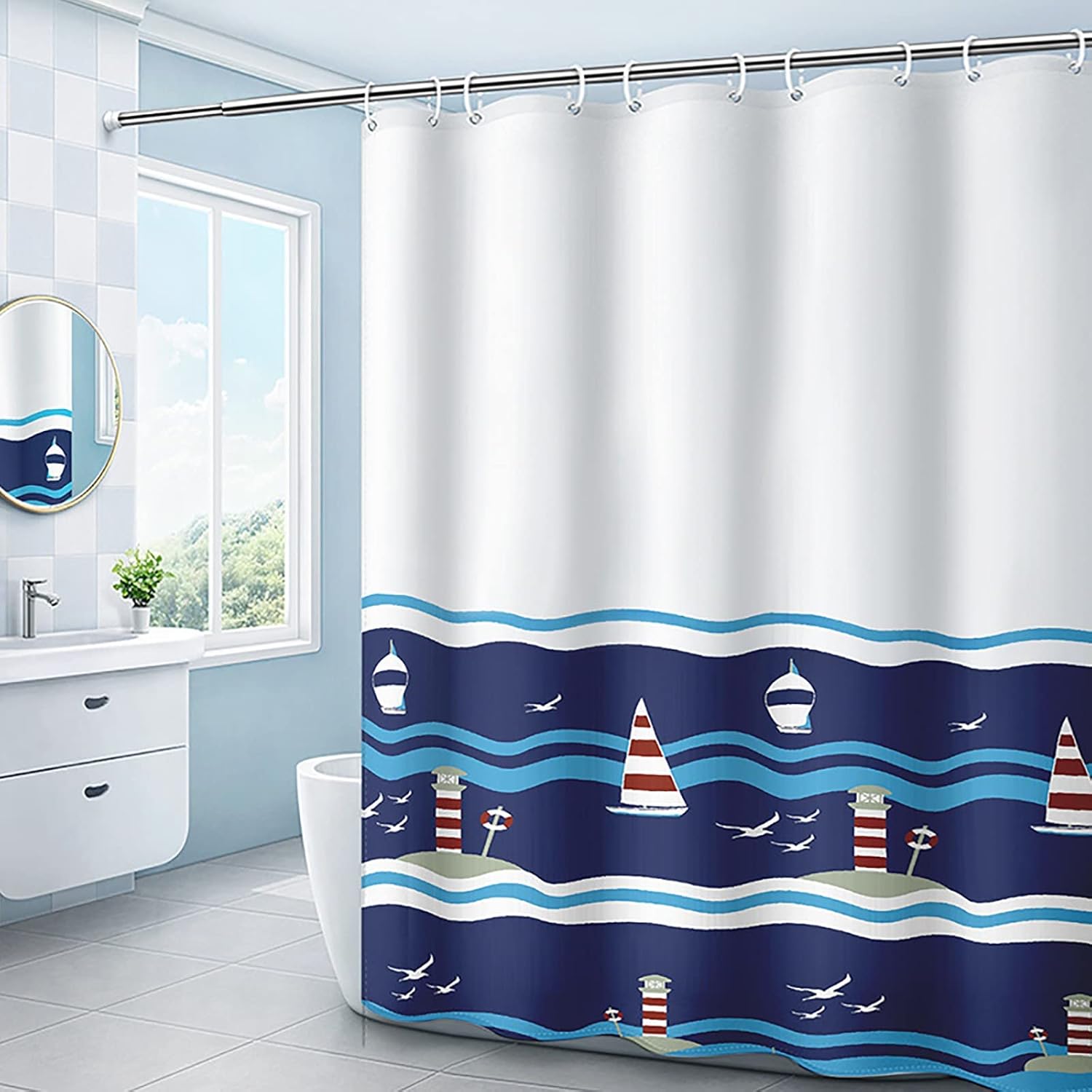 Amazon.com: Scceatti Shower Liner Minimalist Bath Curtain with Hooks ...