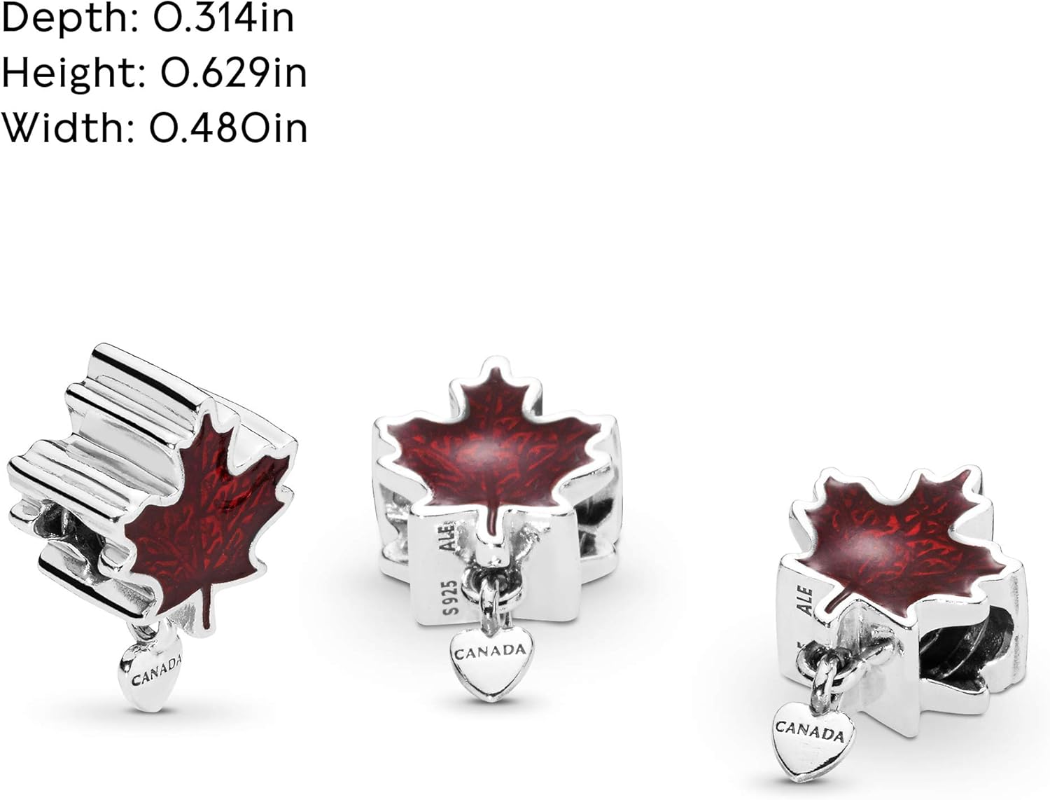PANDORA Canada Red Maple Leaf Charm - Compatible with PANDORA Moments - Gift for Her - Made with Sterling Silver & Enamel - with Gift Box