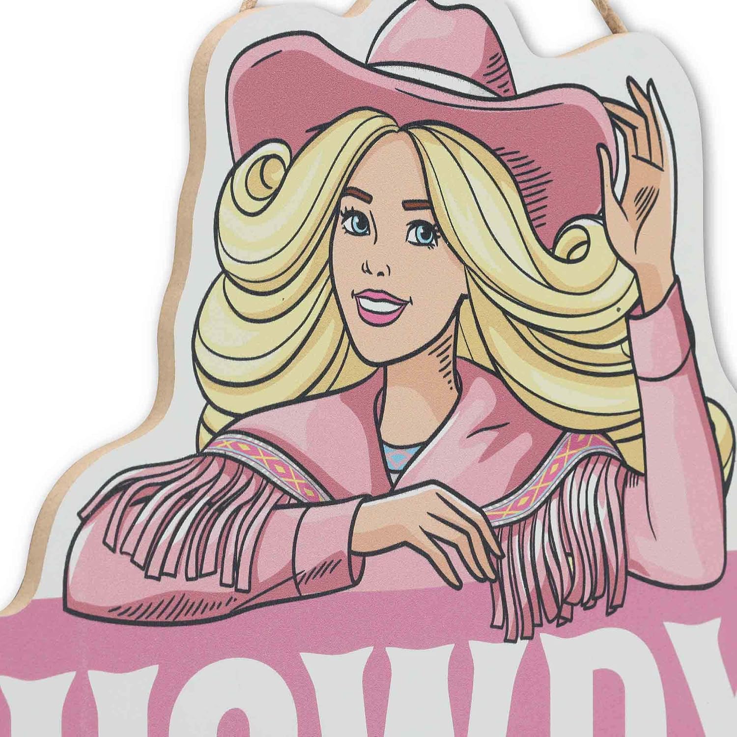 Mattel Barbie Cowgirl Howdy Hanging Wood Wall Decor - Western Barbie Sign for Kids' Bedroom or Play Room