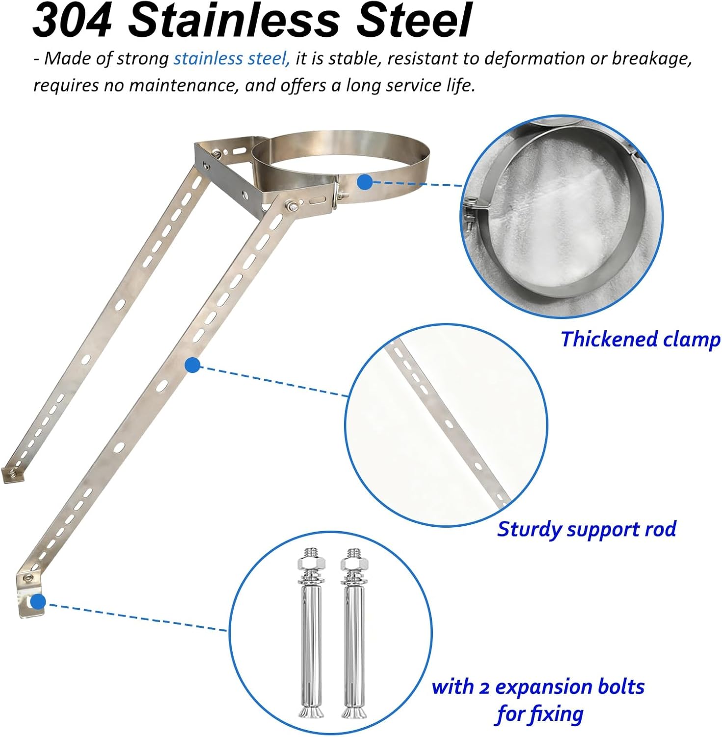 Adjustable Roof Chimney Pipe Support with Stainless Steel Legs, Wall/Floor Mounted Stove Stack Holder for 150mm (5 7/8") Vent Tube Fixing System