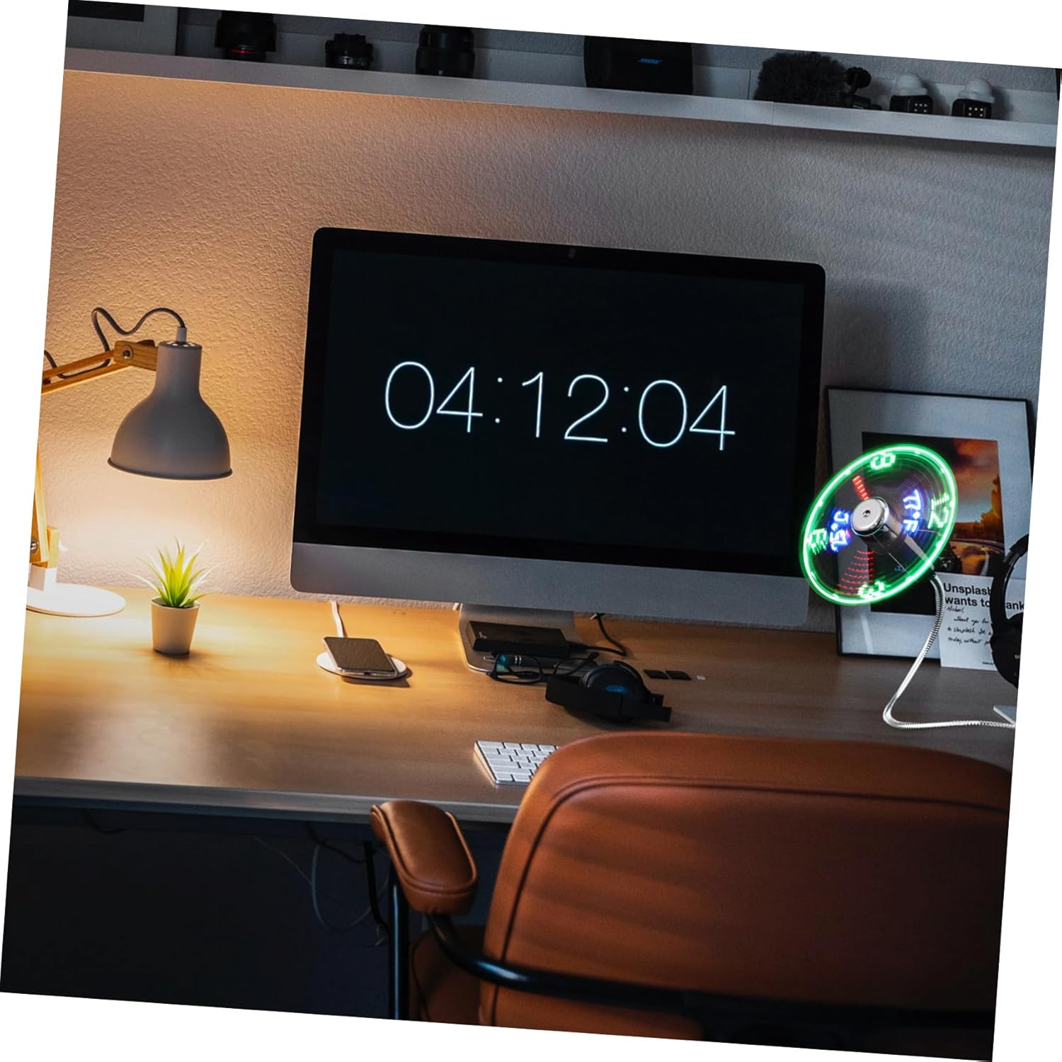 Mikikit 3pcs Usb Led Clock Fan Temperature Display Portable Mini Gooseneck Fan for Home Office Travel Compact Usb Cooling Device for Personal Use