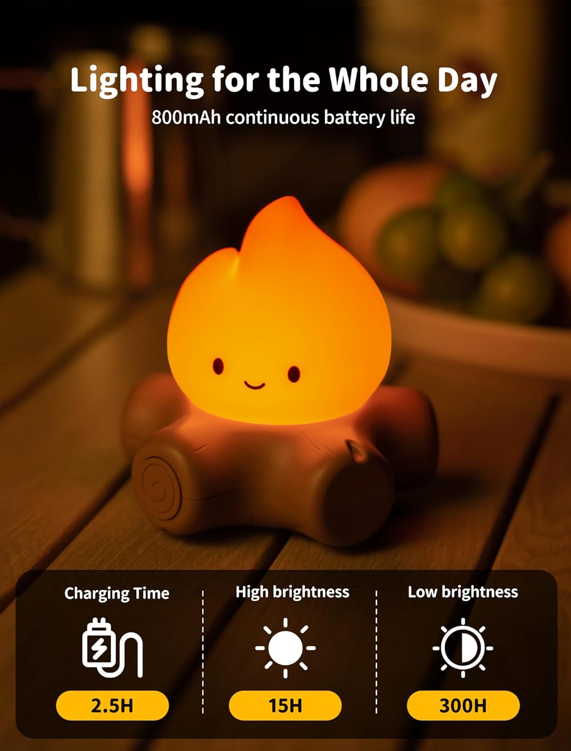 MASHI Table Decorations,Campfire Night Light,USB Rechargeable Flame Lamp with White Noise,Silicone Cute & Funny Night Light for Kids, Indoor Outdoor Decorative Lights Gift