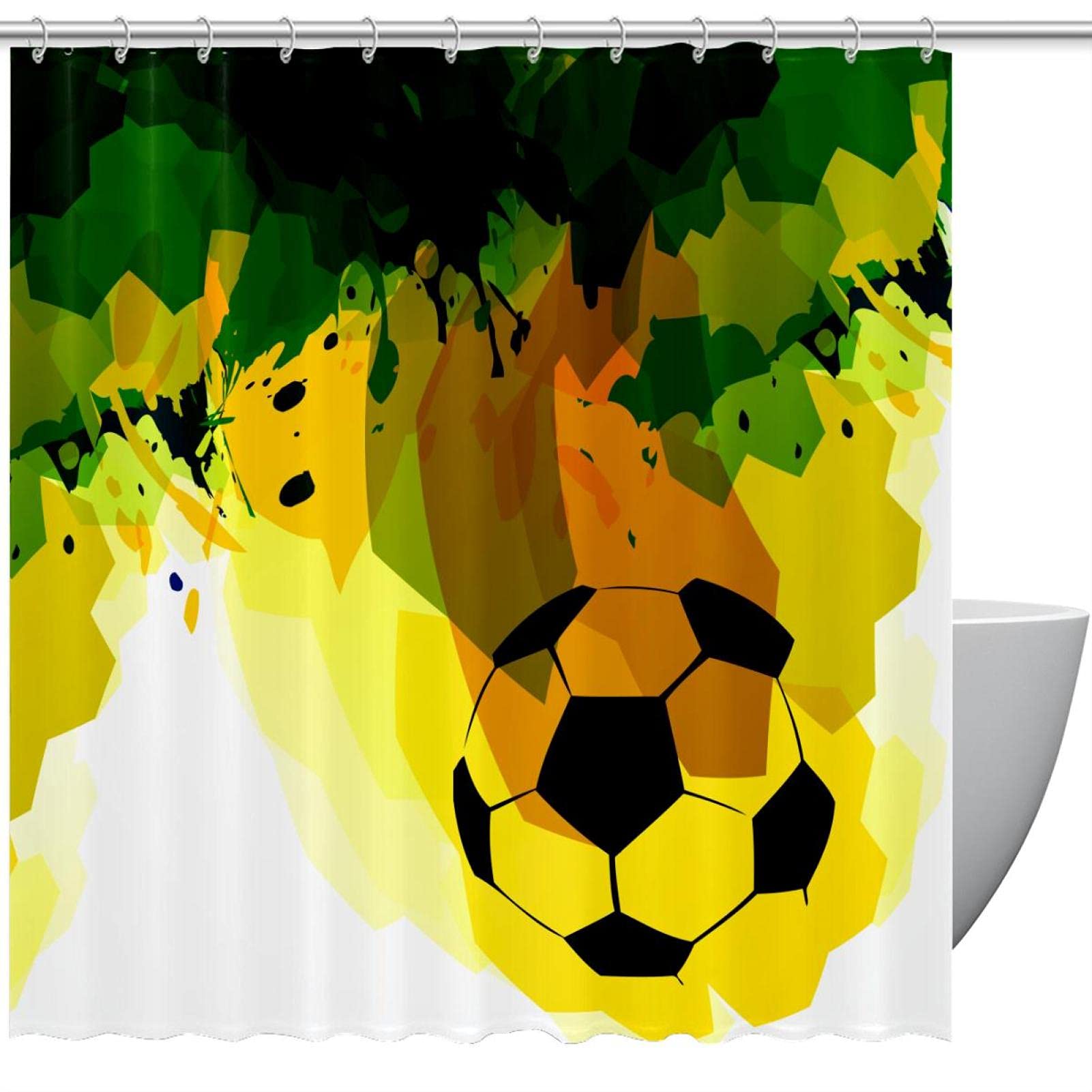 Rideau de douche haut de gamme football aquarelle couleurs vert jaune intenses