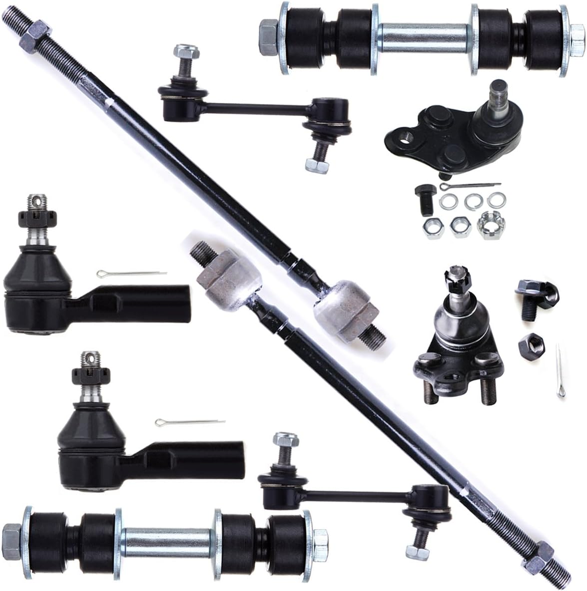 SCITOO 10pcs Suspension Kit Front Inner Outer Tie Rod End Front Rear Sway Bar End Link Front Lower Ball Joint Fit 1988-1992 For Toyota Corolla w/Power Steering Rack Steering