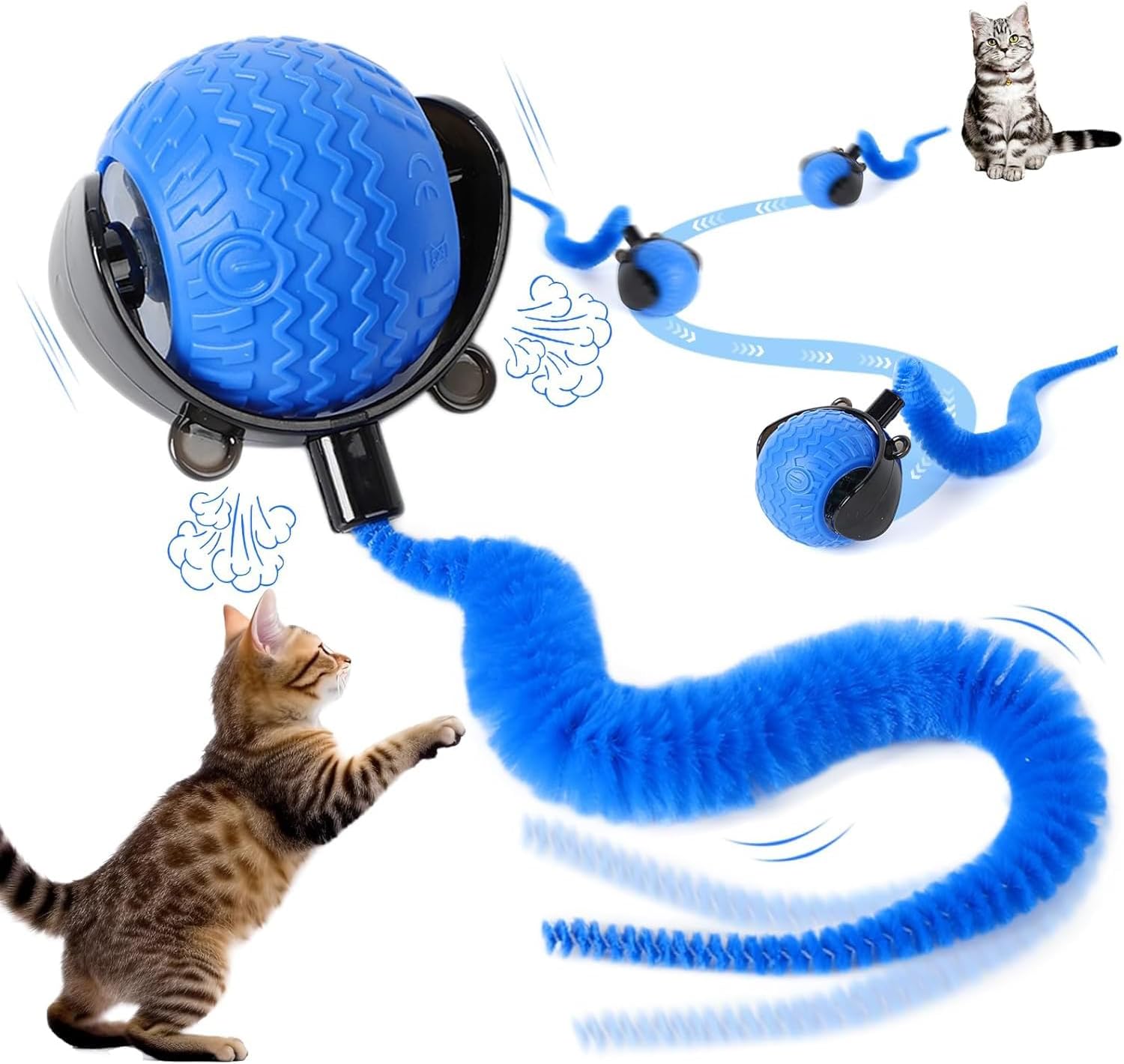 Interactive Cat Ball Toy, Automatic Moving Ball for Dog Toy, Self Rolling Smart Cats Toy Interactive Cat Toys with Tail (blue)
