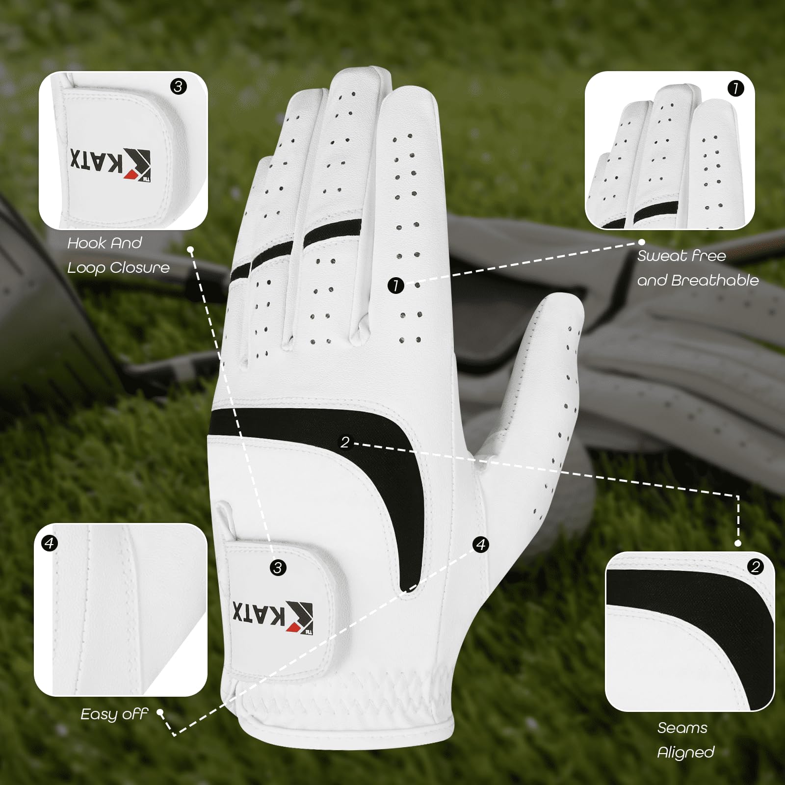 Katx Guante de golf de dedo completo para hombre, duradero, de cuero de primera calidad, para mano izquierda, derecha, todo tipo de clima, guante de golf Stratus Tech, antideslizante, flexible