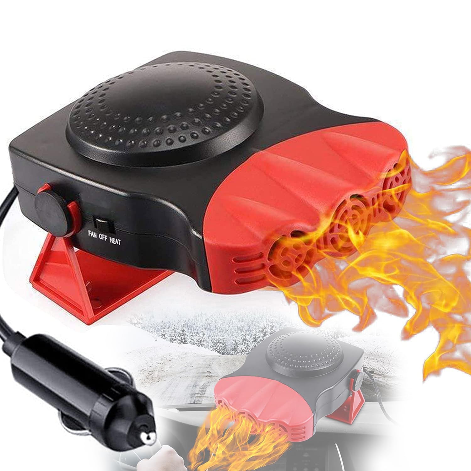 Chauffage/désembueur Voiture 12V 200W - 2 En 1 Chauffage Et Ventilation, Rotation 360°, Pour Allume-cigare - 3