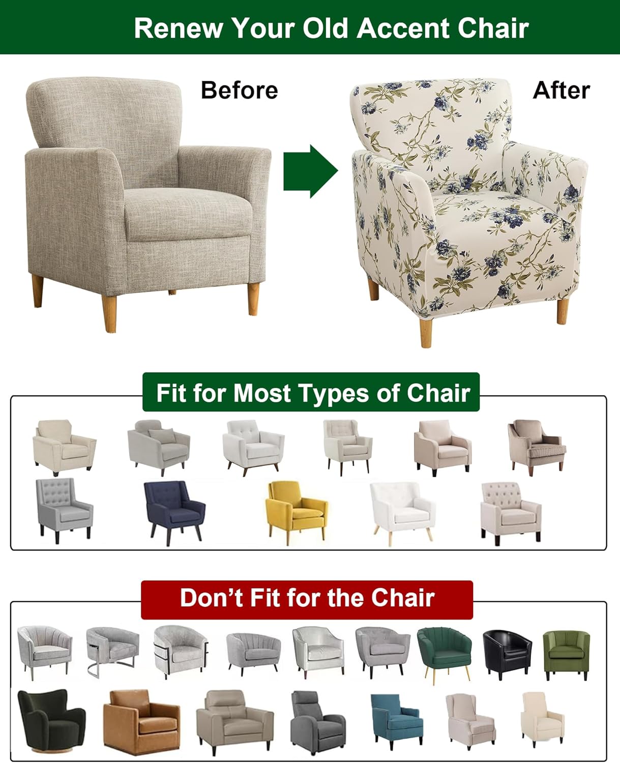 CRFATOP Printed Stretch Chair Slipcovers with Arms for Living Room 1 Piece Accent Chair Covers Soft Banquet Chair Covers Saucer Armchair Furniture Protector Office Reception Reading Sofa,A43