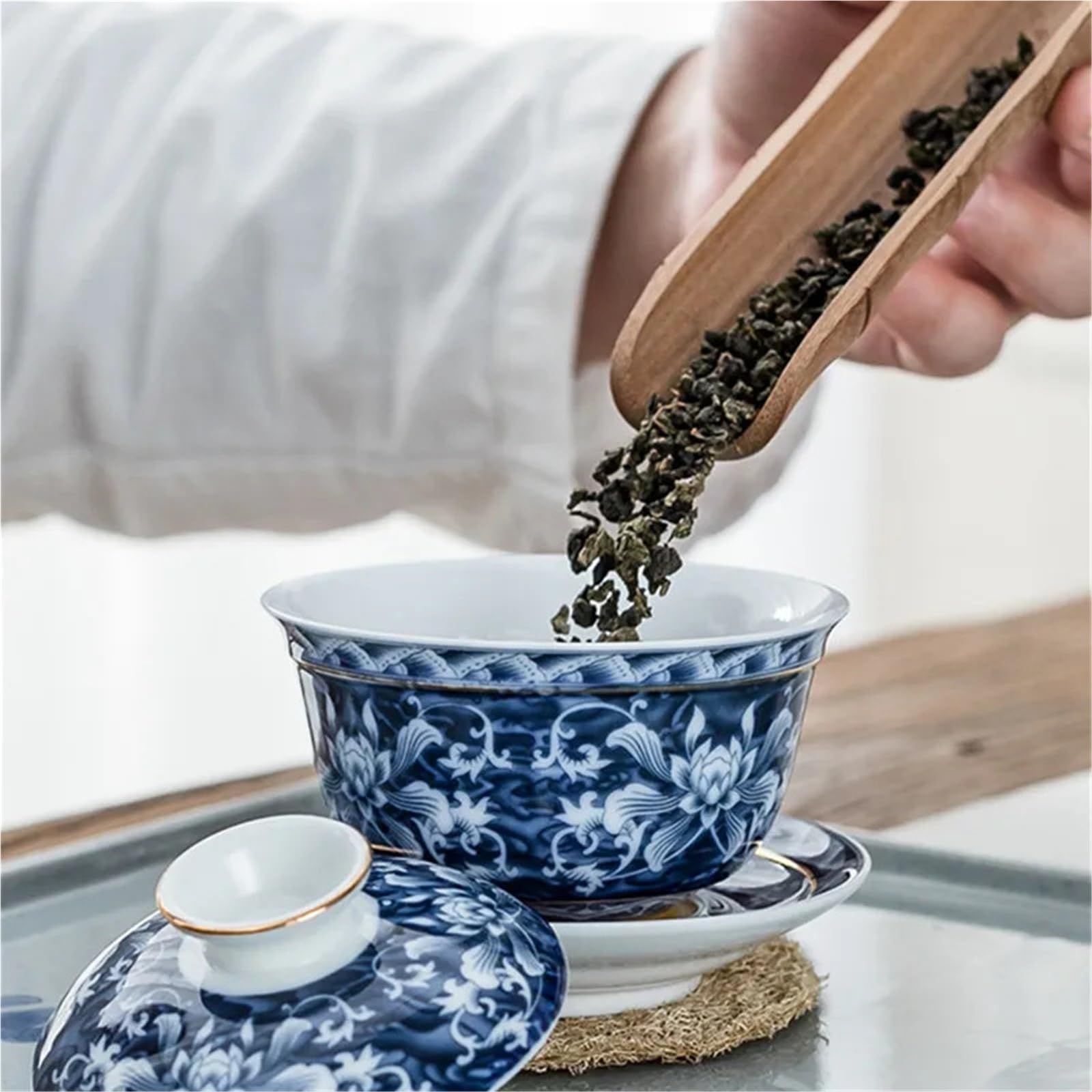 Jingdezhen - Taza infusora de té de porcelana azul y blanca, hecha a mano, taza de té de cerámica para viaje, portátil, juego de té para el hogar, 160 ml (A1)