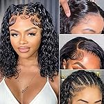 13x4 Lace Front Wigs Human Hair Pre Plucked 180 Density Brazilian Wet and Wavy Human Hair Wigs for Black Women Glueless Curly Lace Frontal Wig Natural Color (12 Inch)