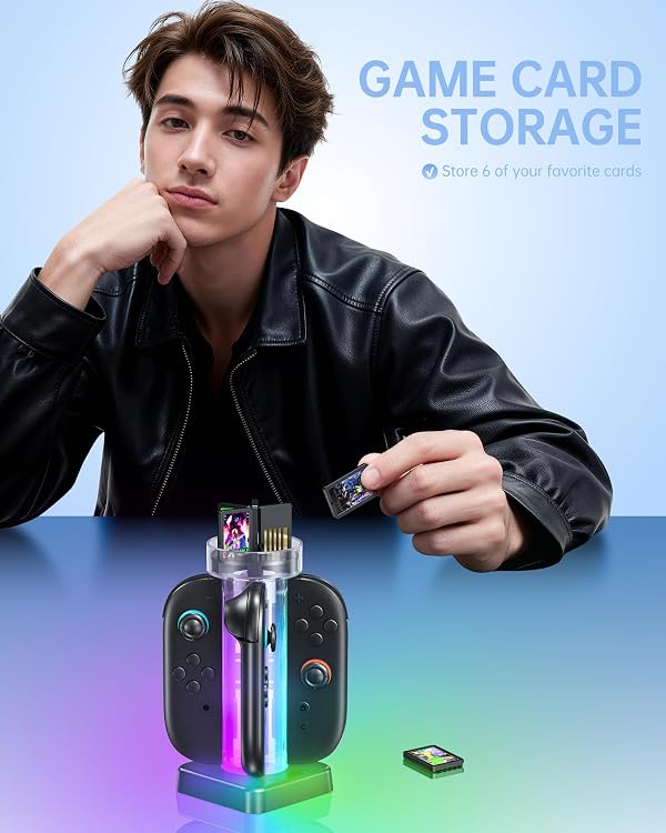 RunSnail Charging Dock for Nintendo Switch 2, Magnetic Fast Charger for 4 JoyCons with RGB Lighting, All-in-One Charging Station with 6 Game Card Storage Slots by RunSnail - Image 4