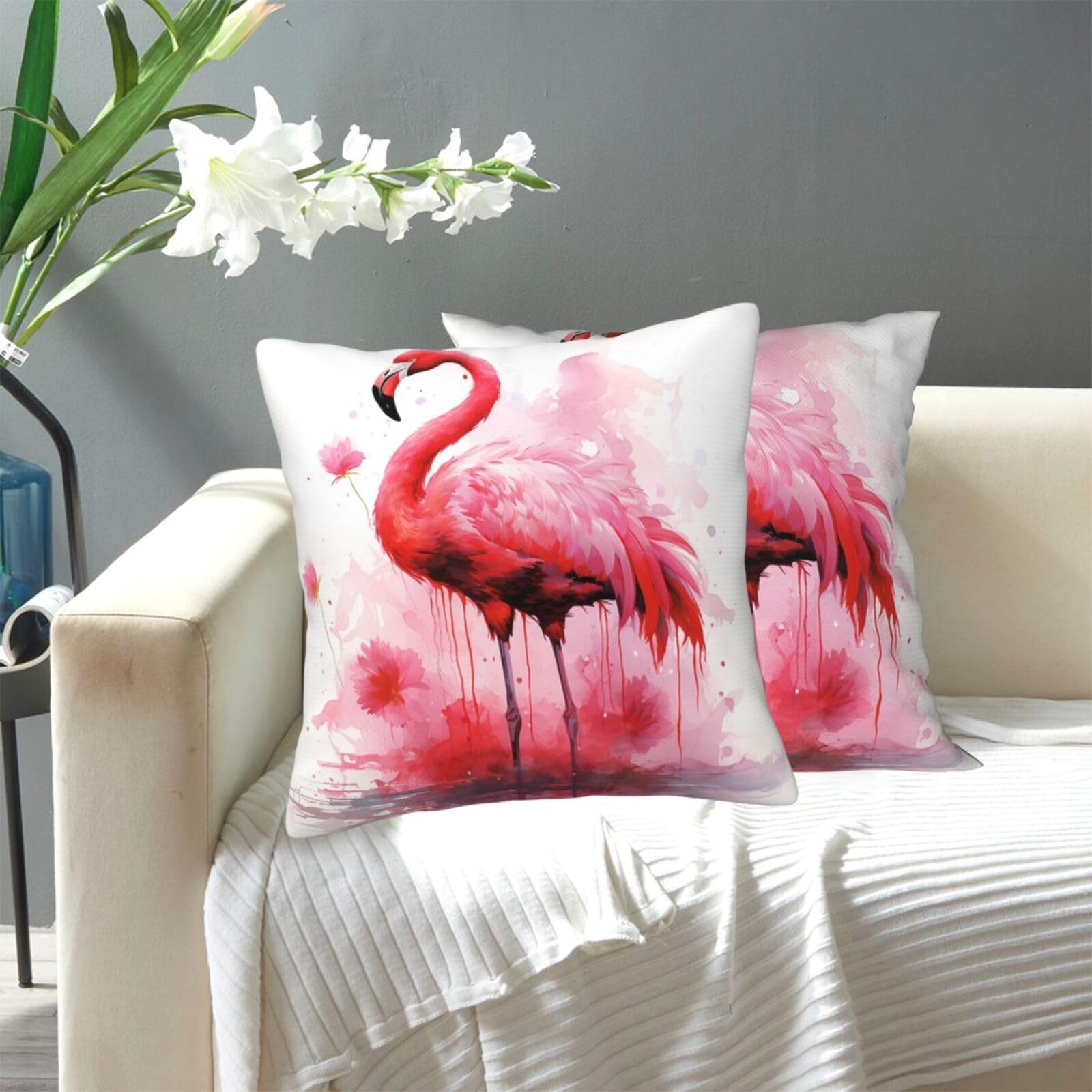 FekiLoot Decorative Throw Pillow Covers Modern Farmhouse Pillowcase Double Sided Cozy Cushion Cover for Sofa Couch Bed 20"X20" Flamingo Watercolor