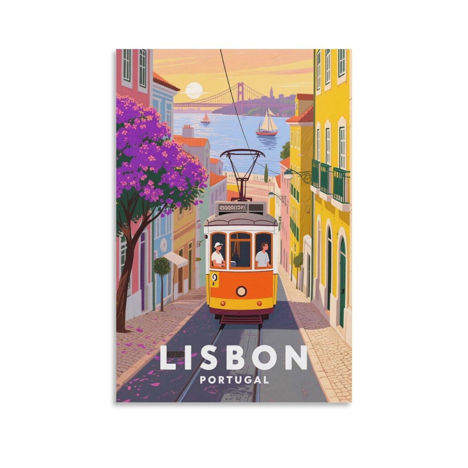 Ppnvmkx Unframe-Style Lisbon Portugal Vintage Travel Poster 08X12inch(20X30cm) Wall Decor Painting Canvas Wall Art Living Room Poster Bedroom