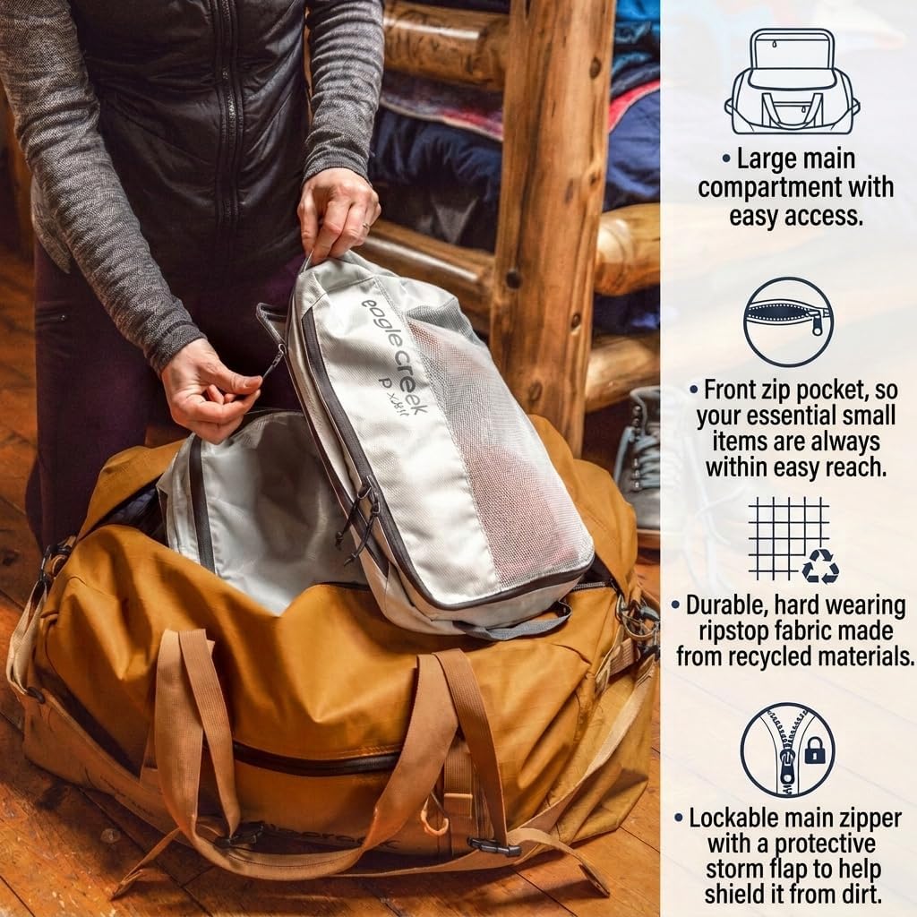 Eagle Creek No Matter What Duffel Bag - Eco Friendly Duffel for Sustainable Travel - Adjustable Shoulder Strap - Multiple Carry Options - Easy to Store - Atlantic Blue - 90L