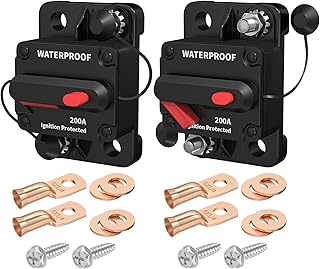 DaierTek 12V Circuit Breaker 200A, 12 Volt 200 Amp Circuit Breaker Waterproof Resettable Marine Circuit Breakers for Car Auto -2Pack