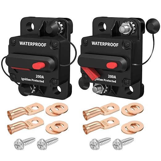 DaierTek 12V Circuit Breaker 200A, 12 Volt 200 Amp Circuit Breakers Waterproof Resettable Marine Circuit Breaker for Car Auto -2Pack
