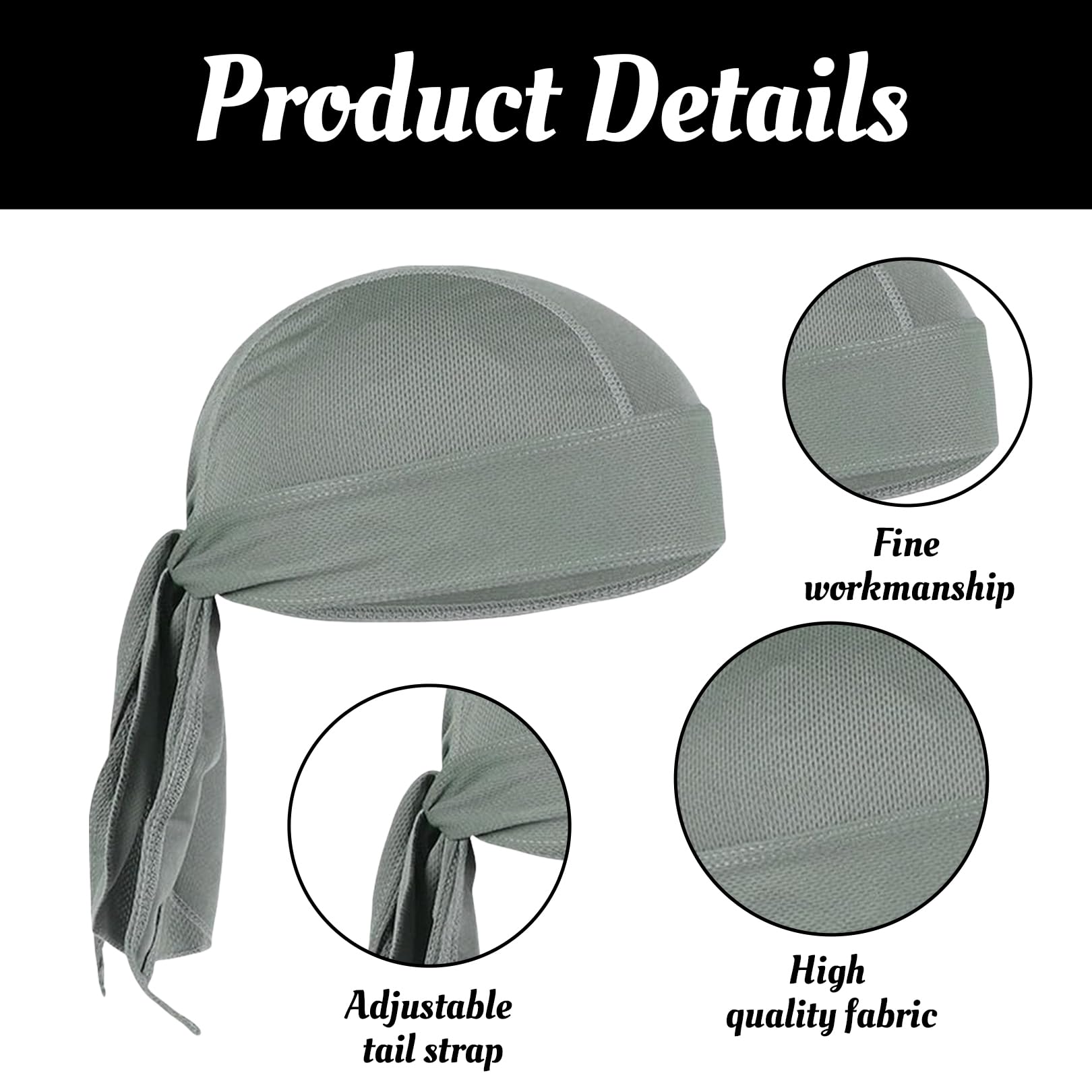 Bandana męska, Durag Men ochrona przed słońcem, na lato, pirackie nakrycie głowy, damska czapka na rower, motocykl, chusta piracka, chusta na głowę, z (czarna)