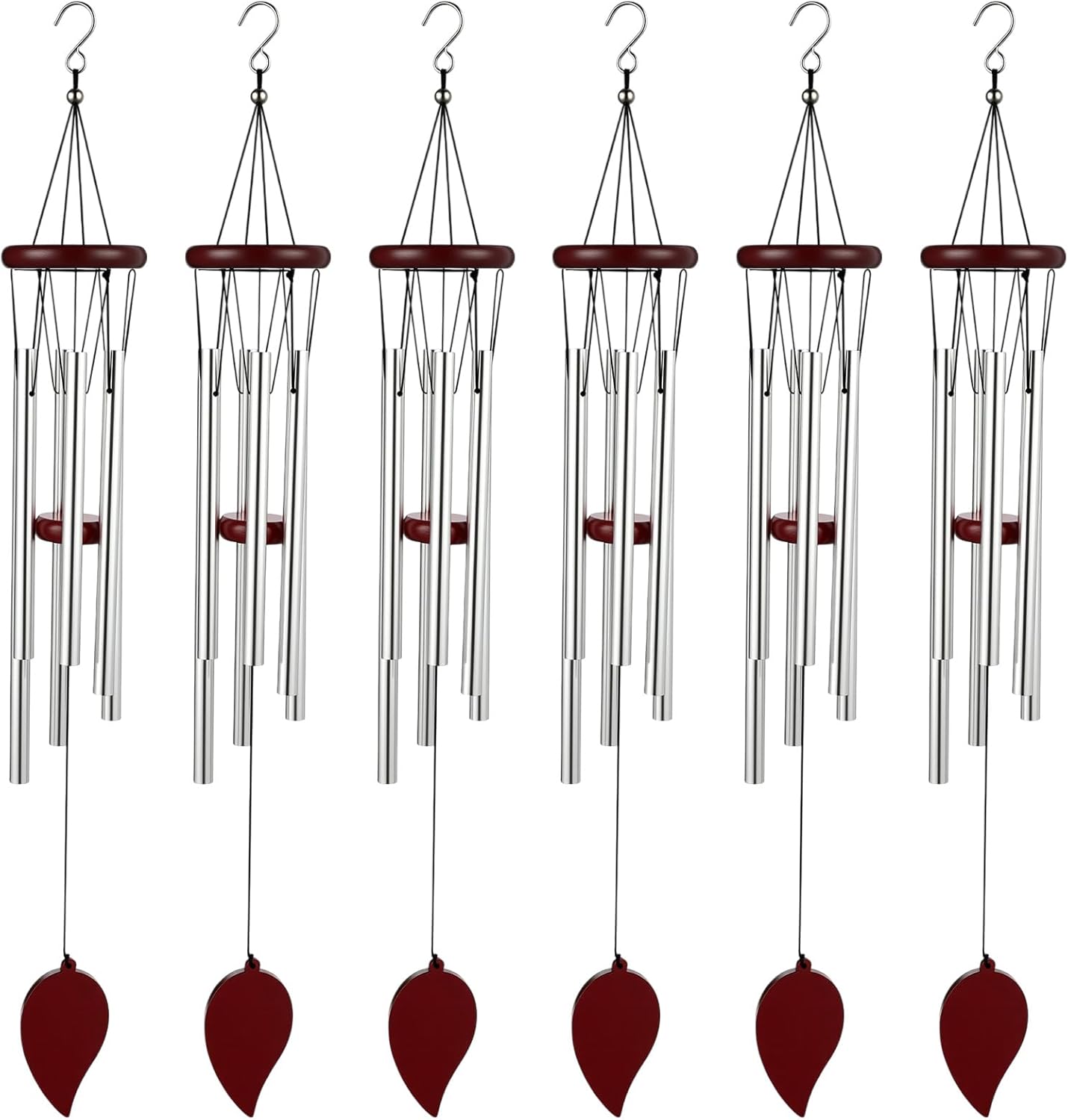 Yahenda 6 Pcs 28 Inch Rustic Wind Chimes for Outside Deep Tone Wind Chimes with 6 Aluminum Tubes Memorial Coolest Windchimes Outdoors for Farmhouse Garden Patio Home Decor (Redwood, Sliver)