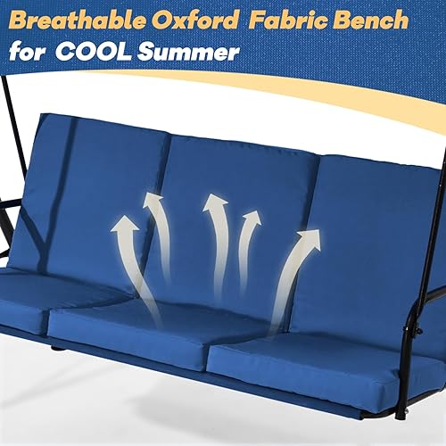 Miniatura 5 de Columpio de patio de 2 asientos, columpio al aire libre con cojines extraíbles, toldo ajustable para patio trasero, porche, jardín, asiento de tela,