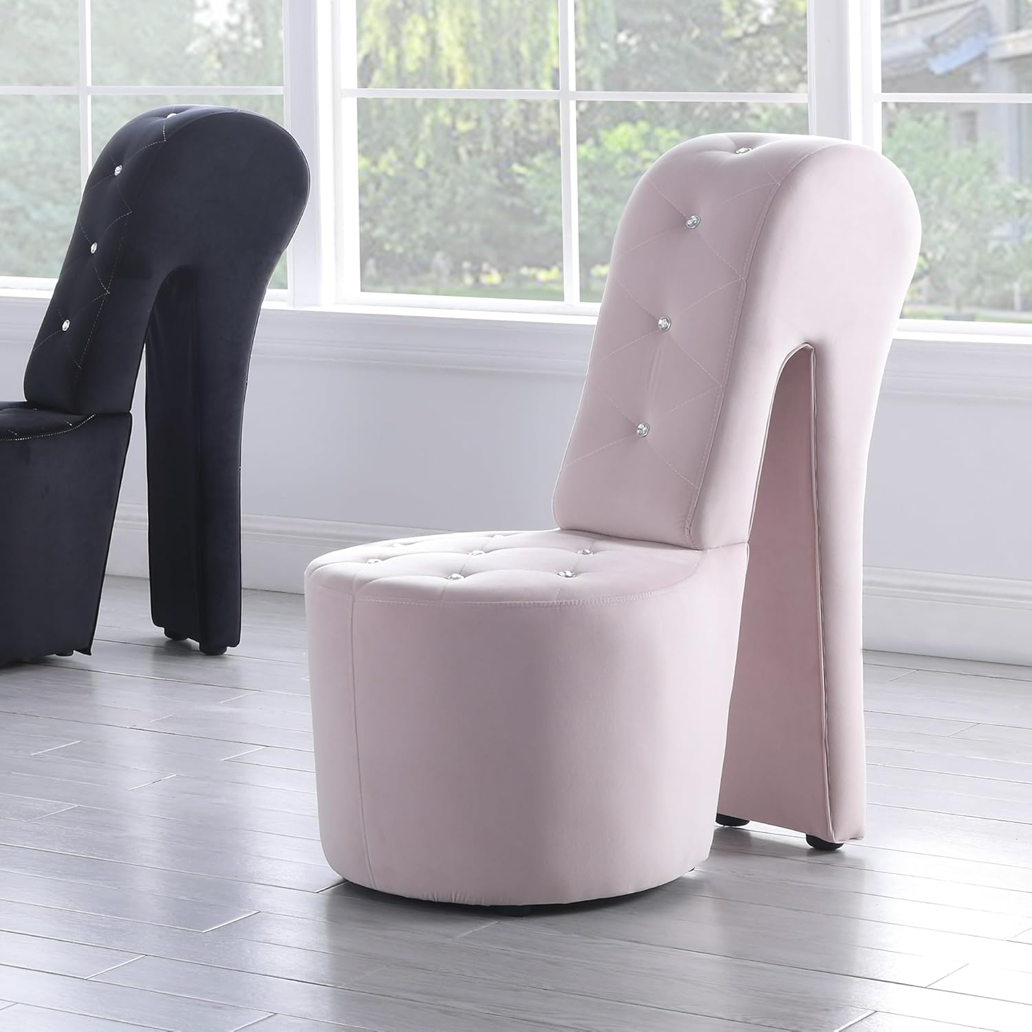 Tristam 40" Modern Glam High Heel Lounge Chair, Armless Chair with Upholstered Crystal-like Buttons and Diamond Stitching, Comfortable Indoor Seating for Bedroom, Living Room (Velvet, Pink)