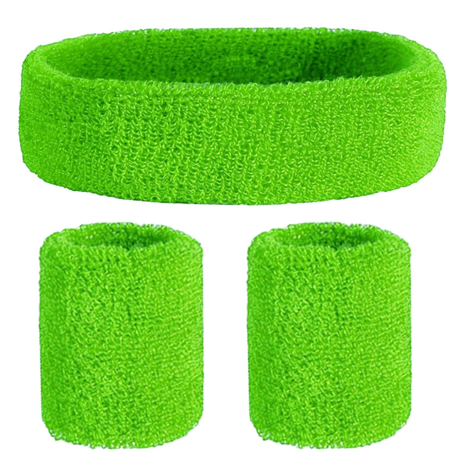 MVPACKEEY3 Pcs Headband and Wristbands Sweatbands Set - 80s Fun Run Team Building Event Fancy Dress Pride Neon Party Accessories Motivational 1980s Gym Sports Running Gymnastics Tennis
