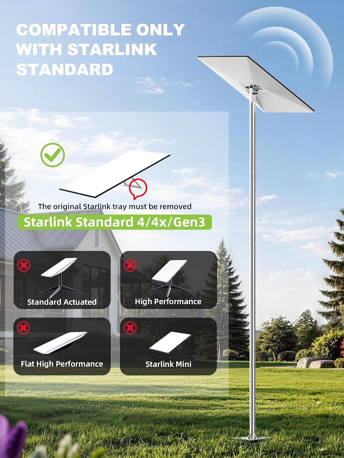 Starlink Pole Mount for Gen 3 & Standard 4/4X, 10.6FT Ground Stand