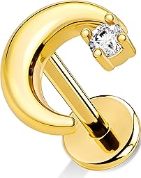 OUFER Body Piercing Helix Stud 18G Stainless Steel Moon CZ Labret Piercing Jewelry Internally Threaded 6mm Bar Gold/Silver Cartilage Earring Tragus Lip Piercings for Women