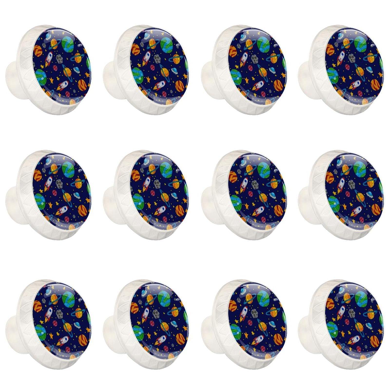Boutons d'armoires de cuisine ronds motif fusée lot de 12 poignées pour tiroir de commode enfant