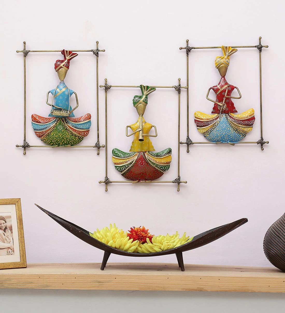 Pitara Plex Metal Wall Hanging Wire Sardar Frame Home Décor, Multicolor, 15X2X11 Inch, Set of 3