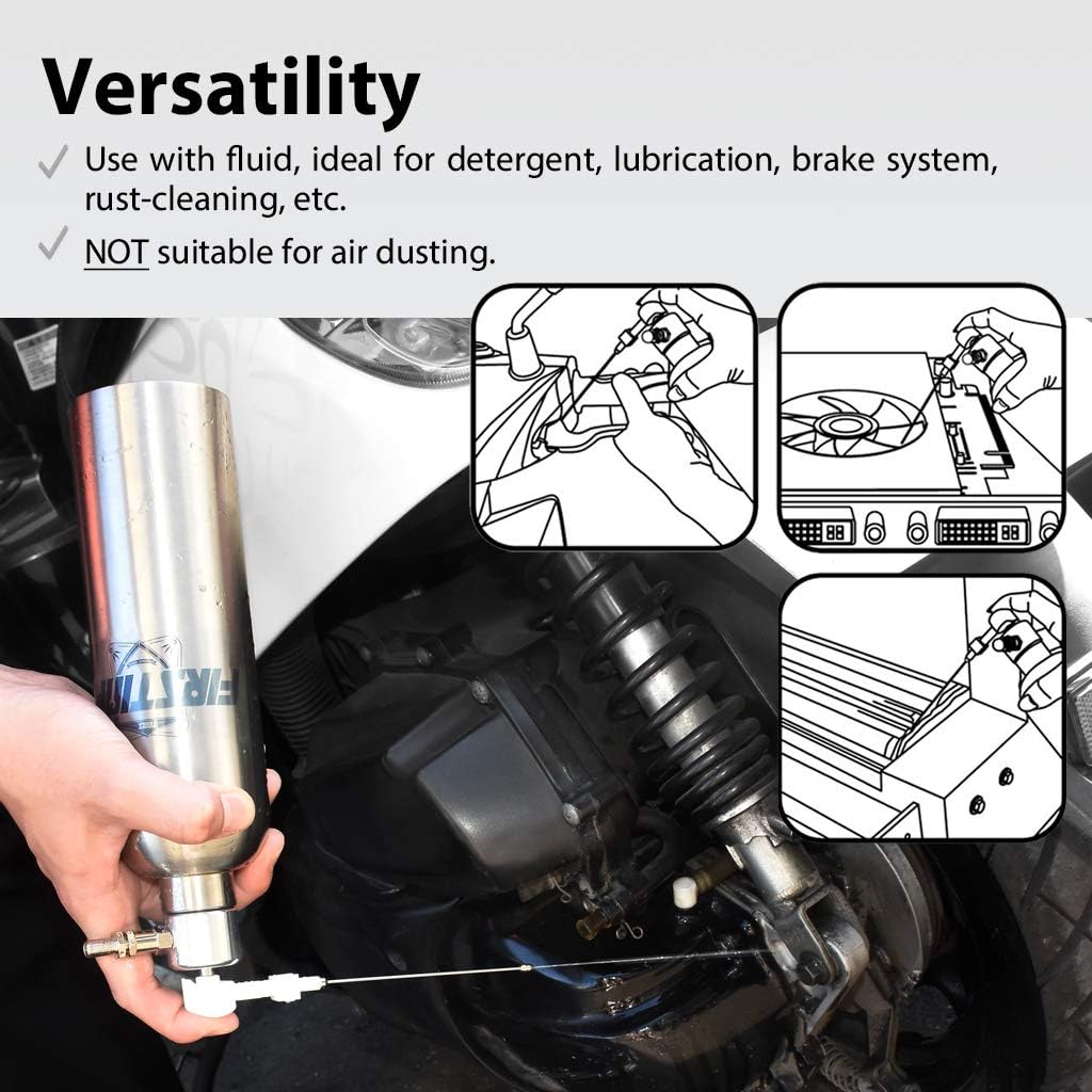FIRSTINFO Aerosol Refillable Fluid Oil Pressure Storage Sprayer Can Stainless Steel Pneumatic Manual Compressed, Dual Purpose Nozzle for Jet Straight Stream & Mist Spraying Kit : Automotive