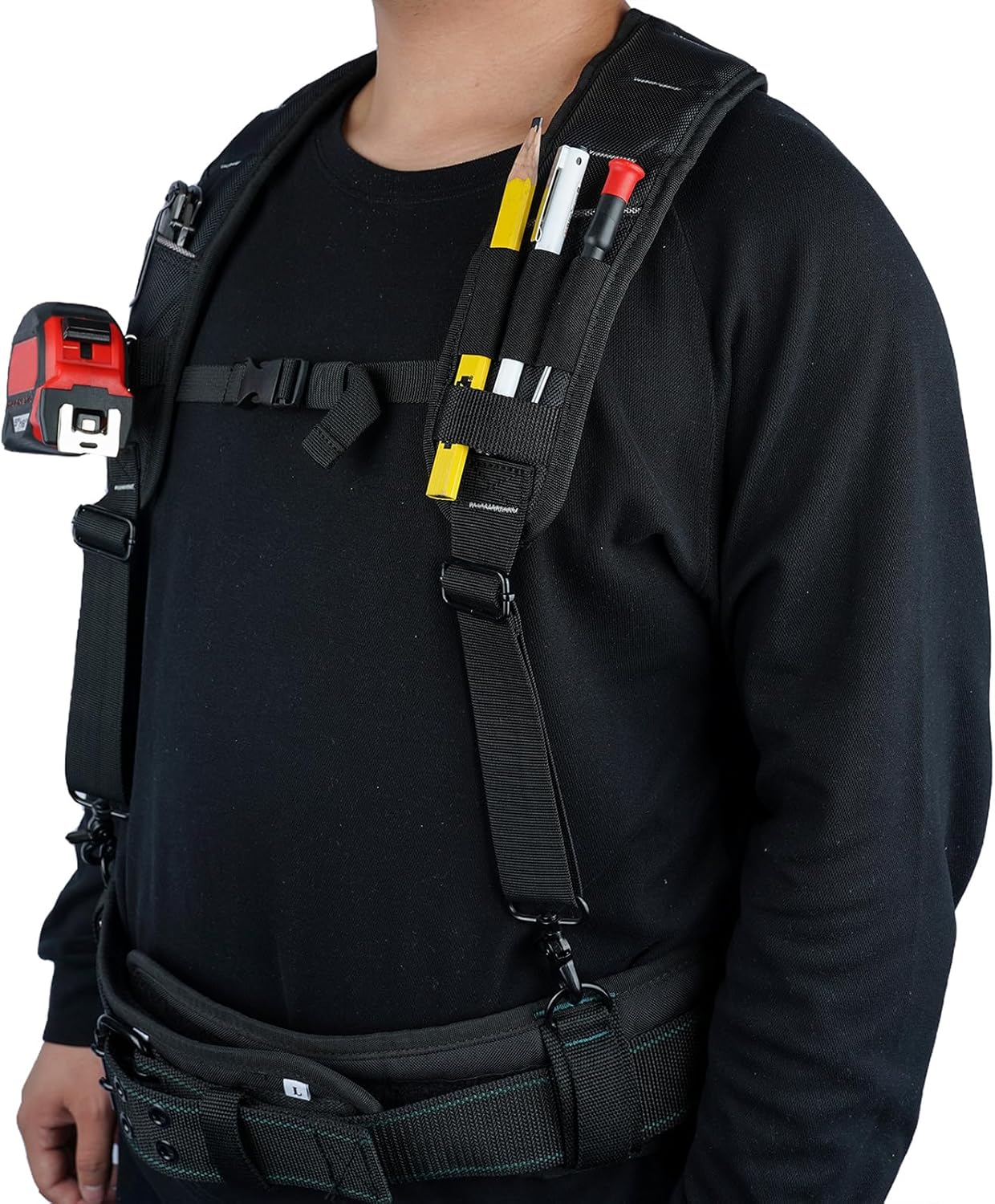 KUNN Tool Belt Suspenders,Heavy Duty 3-Points Padded Construction Work Pouch Suspender for Men with Tool Belt Loops