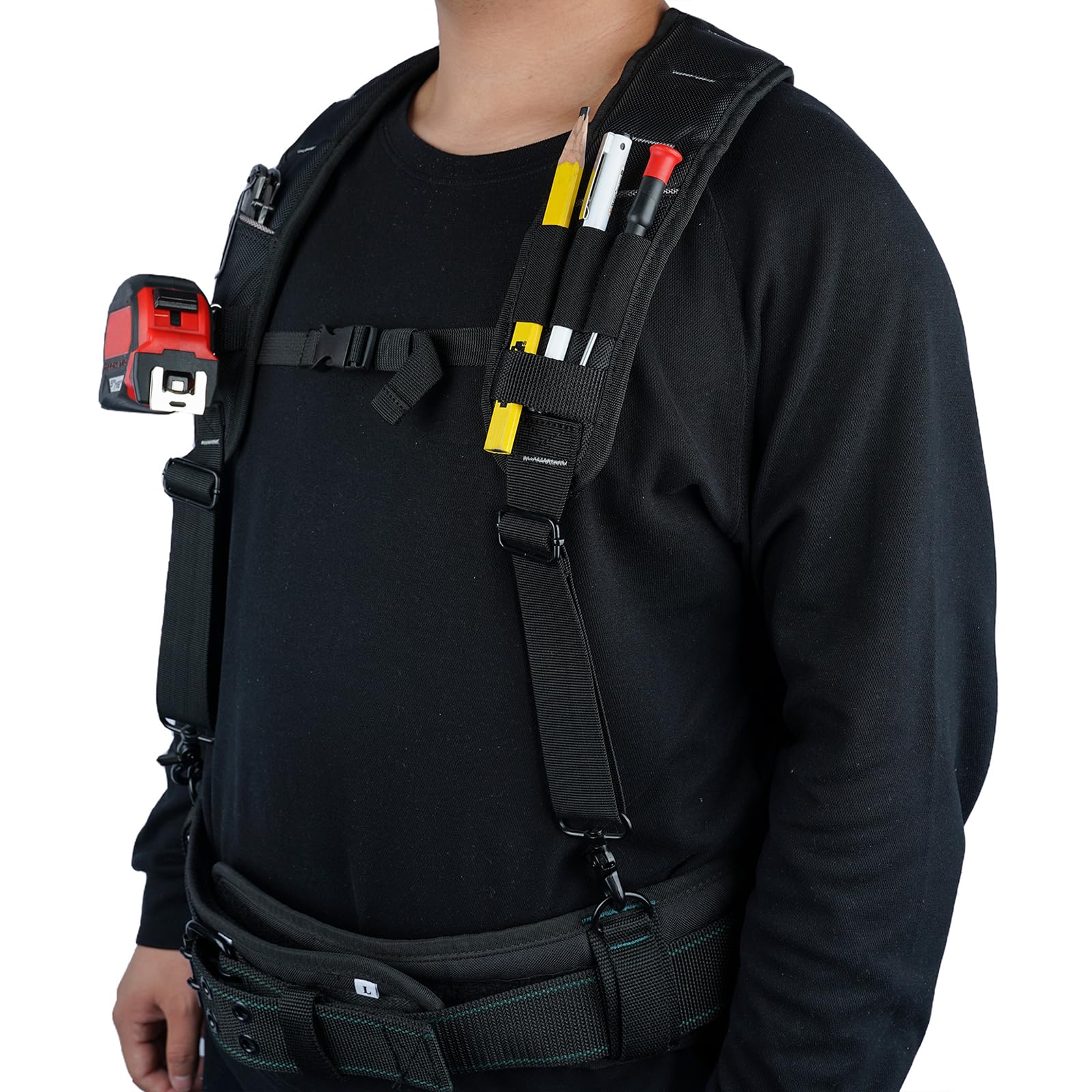 KUNN Tirantes de cinturón de herramientas, resistente, 3 puntos, bolsa de trabajo de construcción, tirantes acolchados, Negro -, talla única