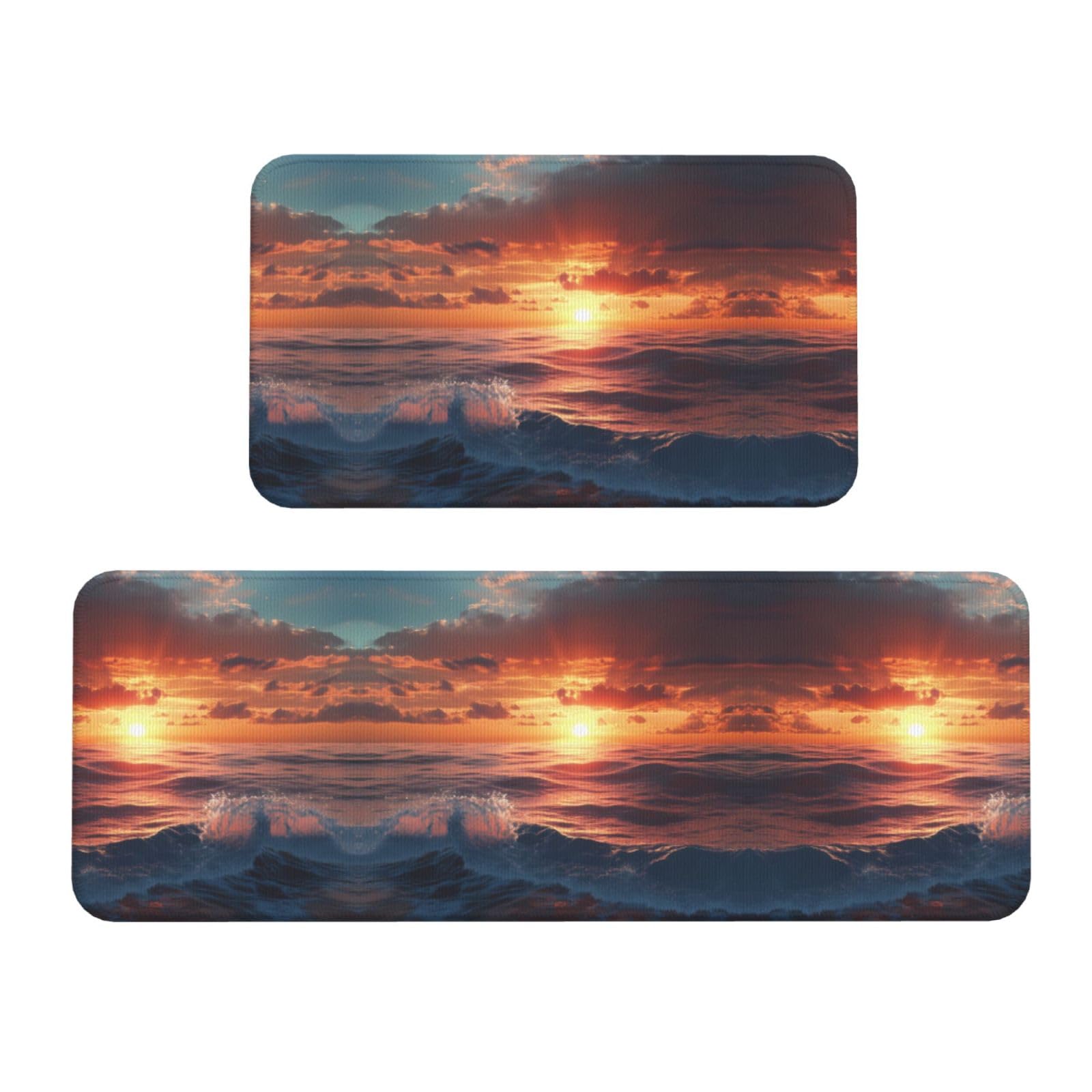Alfombrillas de cocina antideslizantes Waves After Sunset, juego de 2 para lavandería