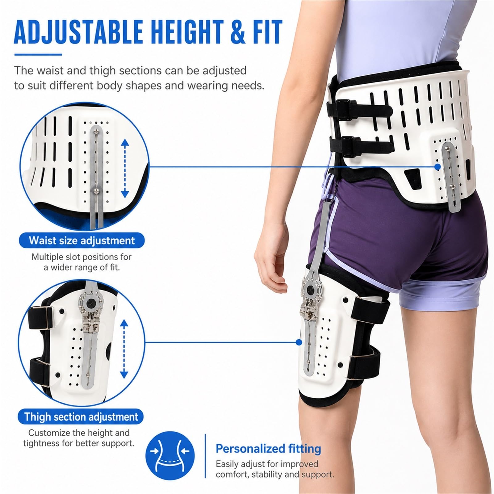 Tutore per Abduzione Anca ROM Incernierato Regolabile per Sollievo Sciatica e Recupero Post Operatorio Supporto Stabilizzatore per Protezione Articolare Universale(S)