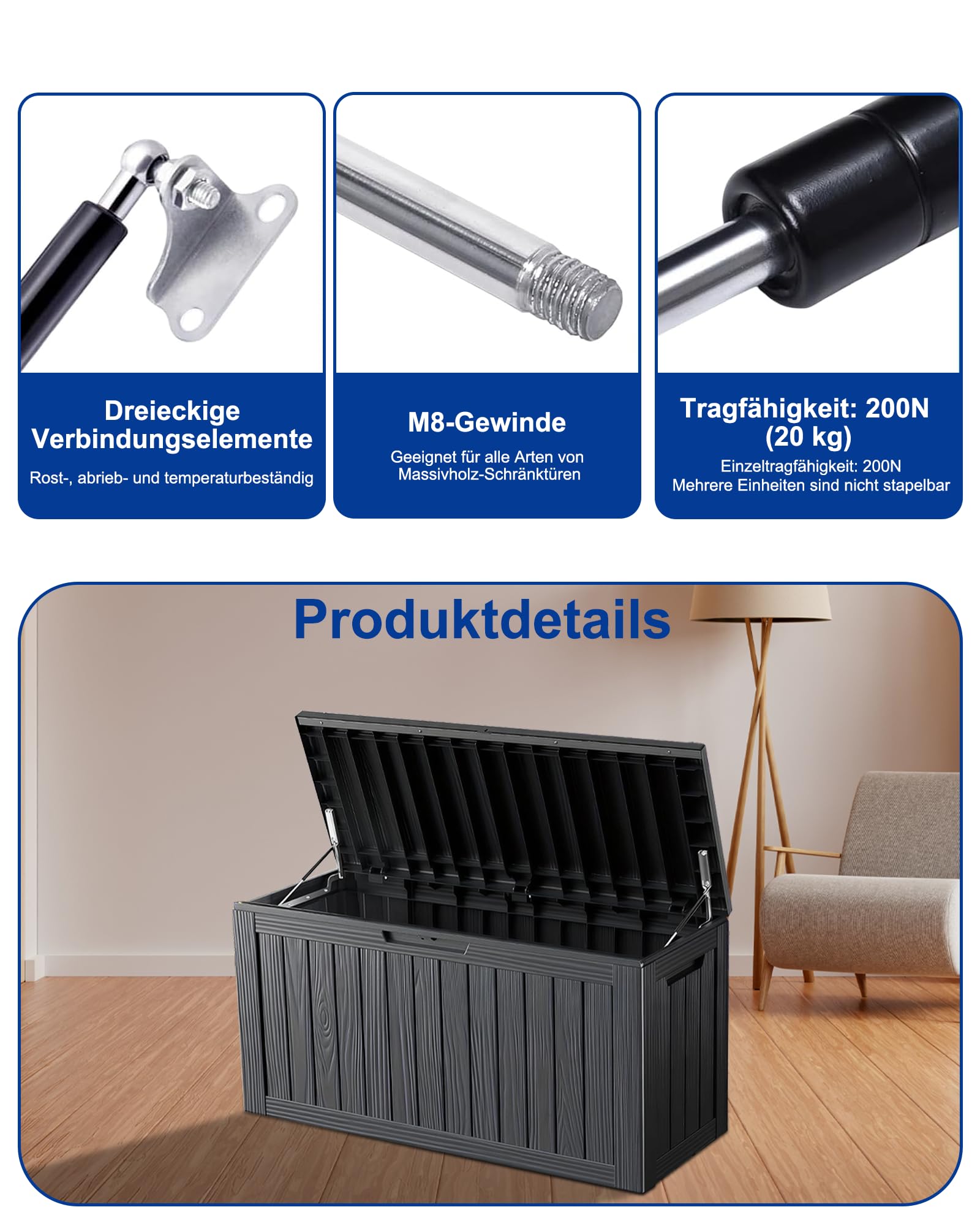 2 Stück Gasdruckfeder 380mm 200N 20kg: L-Typ Gasdruckdämpfer mit Halterung Hydraulische Gasfeder für Schwere Schranktüren Kastendeckel Wohnmobil Aufbewahrungsbox