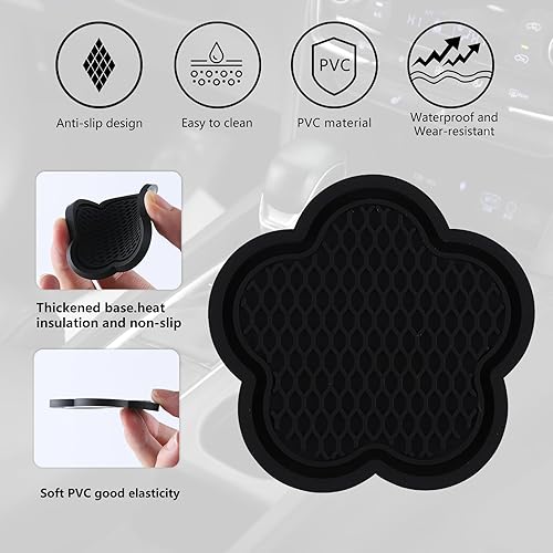 Miniatura 3 de GArhomxy Posavasos Antideslizante para Tazas, 4 piezas Posavasos con Forma Universal, Flor de PVC, Interior de Coche de Cristal (Negro)