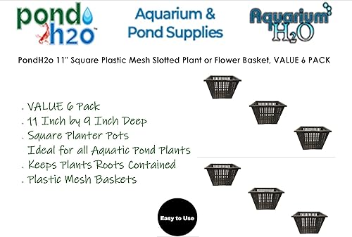 Miniatura 2 de PondH2o - Maceta cuadrada de plástico acuático de 11 pulgadas con ranura de malla para estanque, acuario, acuario, acuaponía, hidroponía