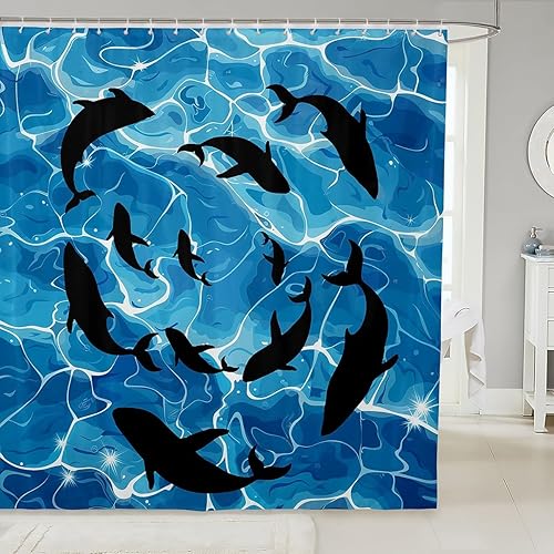 Miniatura 8 de Cortinas de ducha impermeables con diseño de barco pirata de caricaturas, tela de aventura marina, cortina de ducha de baño con peces submarinos,