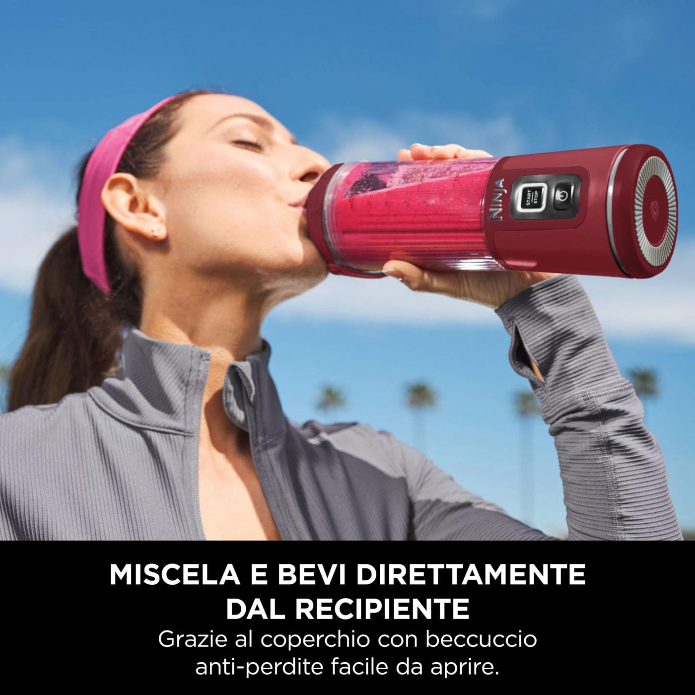 Ninja Blast Frullatore Portatile, 530 ml, con Coperchio e Beccuccio, Mini Frullatore Senza Fili, Ricaricabile, per Frullati, Trita Ghiaccio e Frutta Congelata, Ciliegia, BC151EUCR