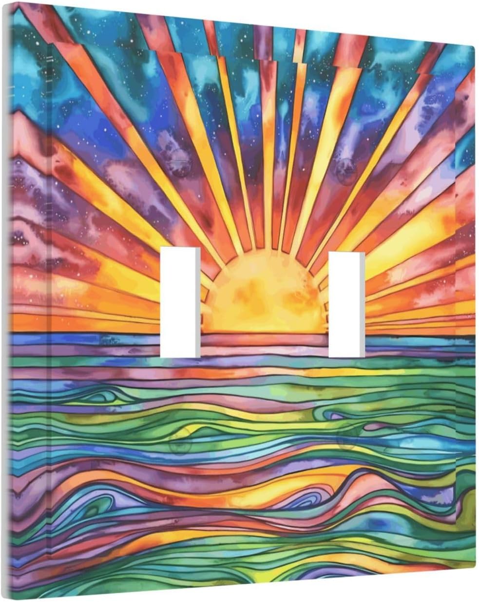 Mid Century Colorful Abstract Sunrise River Decorative Light Switch Cover Plates 2 Gang Double Toggle Wall Plate Cover Electrical Device Faceplate Bedroom Kitchen