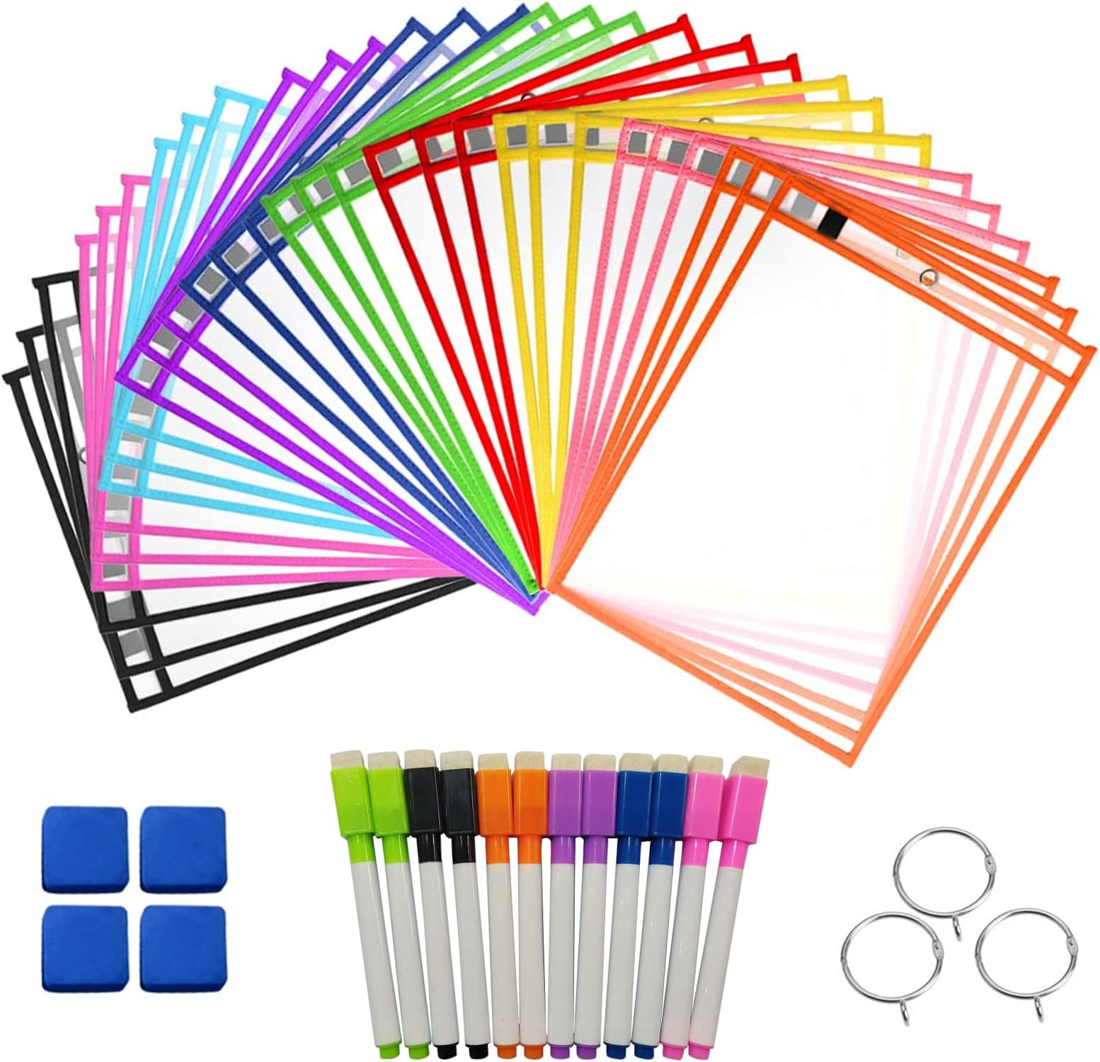 30 Pack Dry Erase Pocket Sleeves Reusable Transparent and Durable