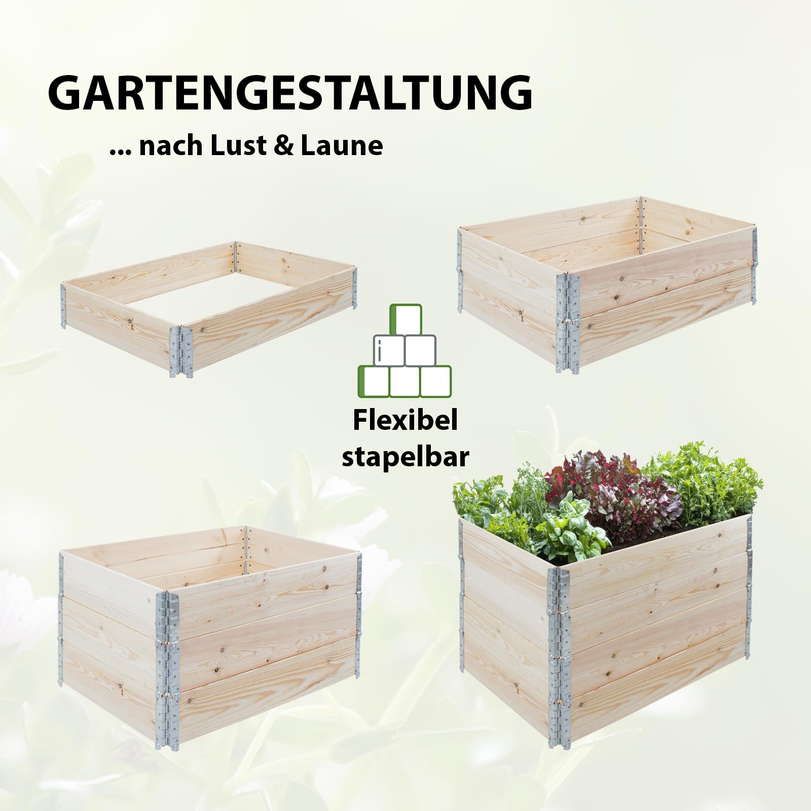 TRUTZHOLM Hochbeet aus Holz 120x80x80 cm Palettenrahmen 4-teilig stapelbar steckbar faltbar Pflanzbeet Beeteinfassung Holzrahmen Aufsatzrahmen für Europalette Garten Balkon Terrasse in Natur